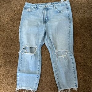 Good American loose fit distressed cropped jeans